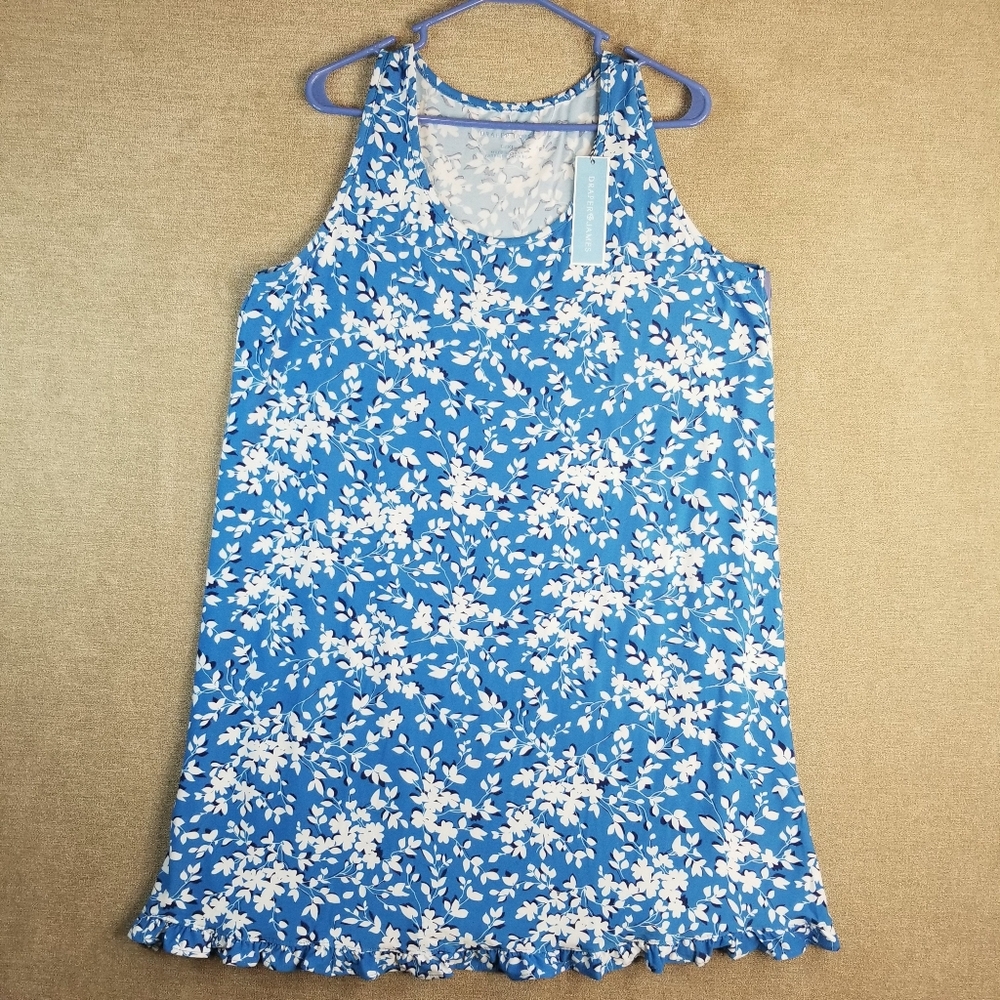 NWT Draper James Bright Floral Shift Dress SZ L XL Blue White Flounce Hem (D22) - Picture 1 of 11